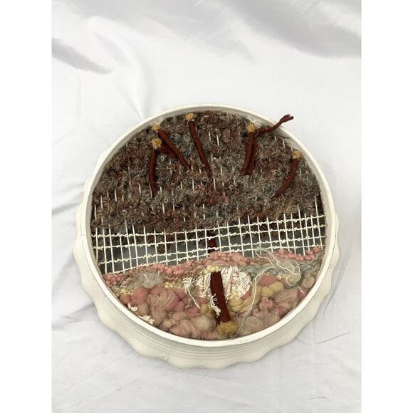 VTG Set of 2 Round Wall Hanging Ceramic Pottery Framed Tree Weaving Loom Decor - Picture 11 of 16